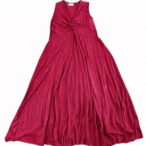 SAIPH Made in Italy 🇮🇹 Twist Front Maxi Dress 1X Metallic Red Pleated Evening
